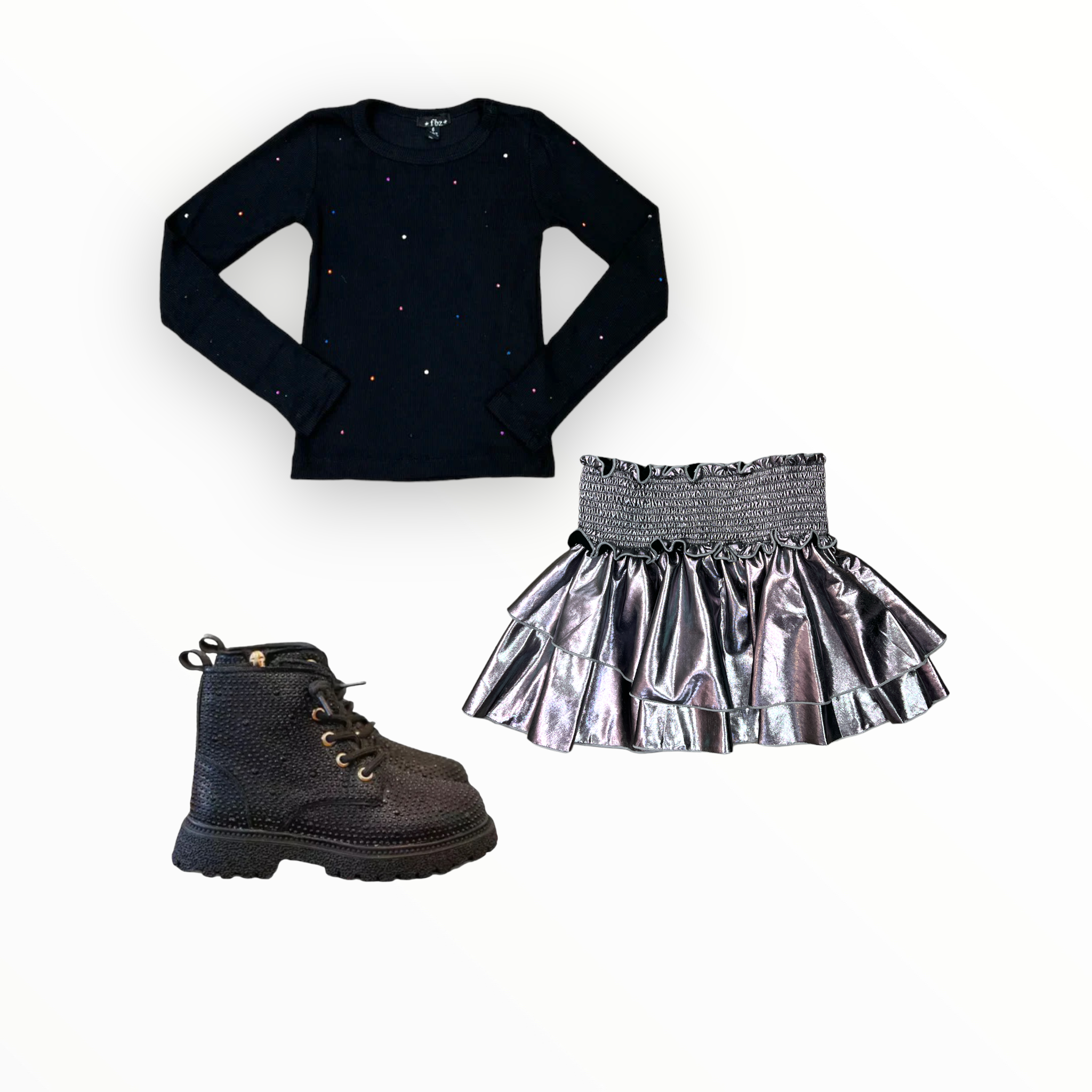 FLOWERS BY ZOE PLEATHER SKIRT - BLACK SILVER SHINY