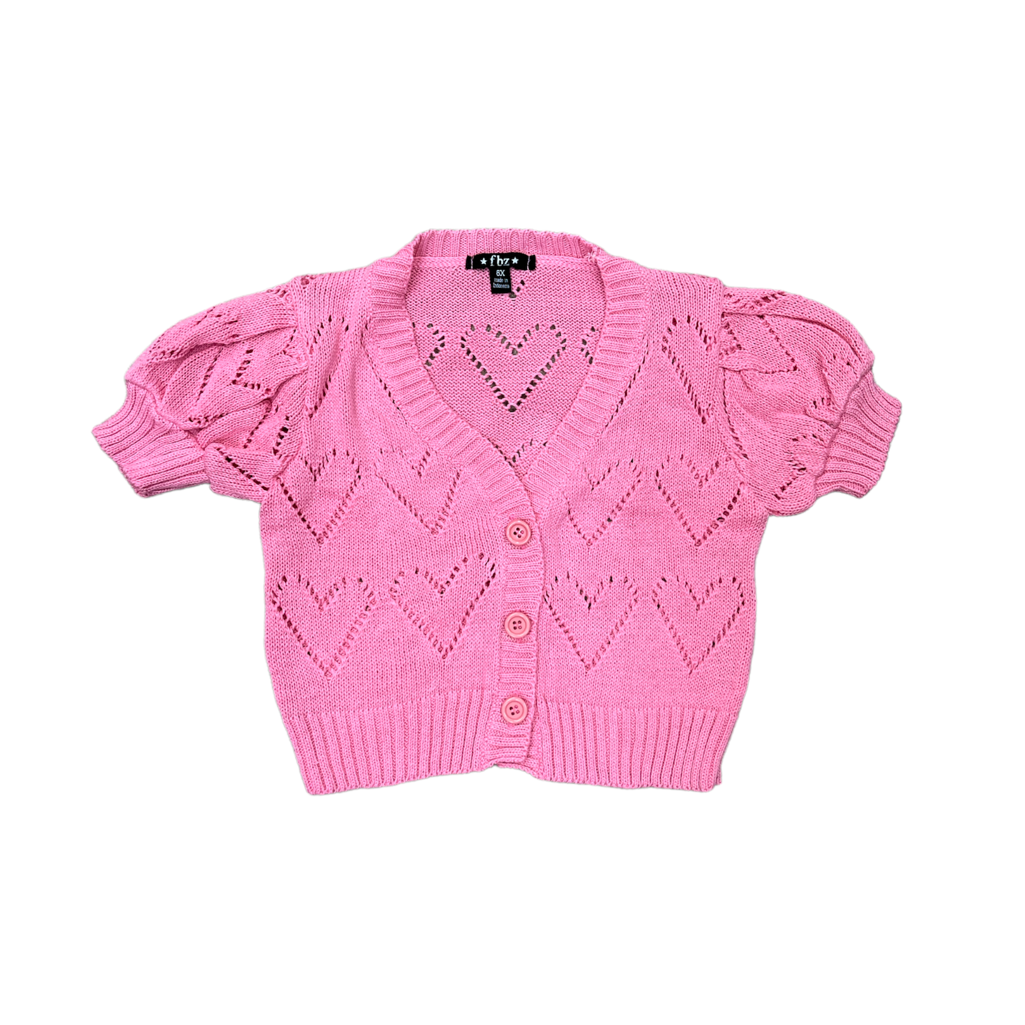 FLOWERS BY ZOE S/S HEART CROCHET CARDI - PINK