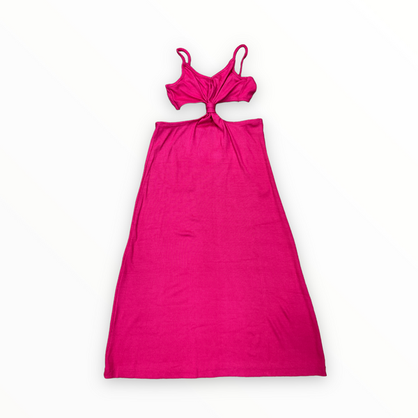 FLOWERS RIBBED MAXI CUT OUT DRESS - PINK