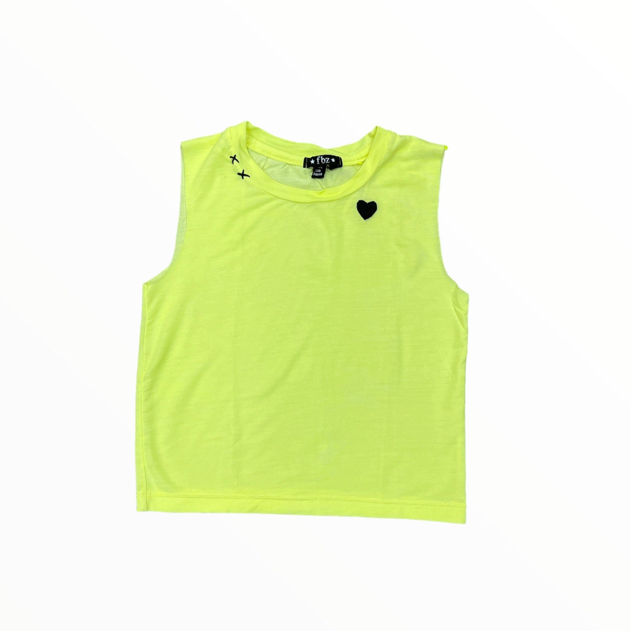 FLOWERS BY ZOE EMBROIDERED TANK - NEON YELLOW/BLK HEART