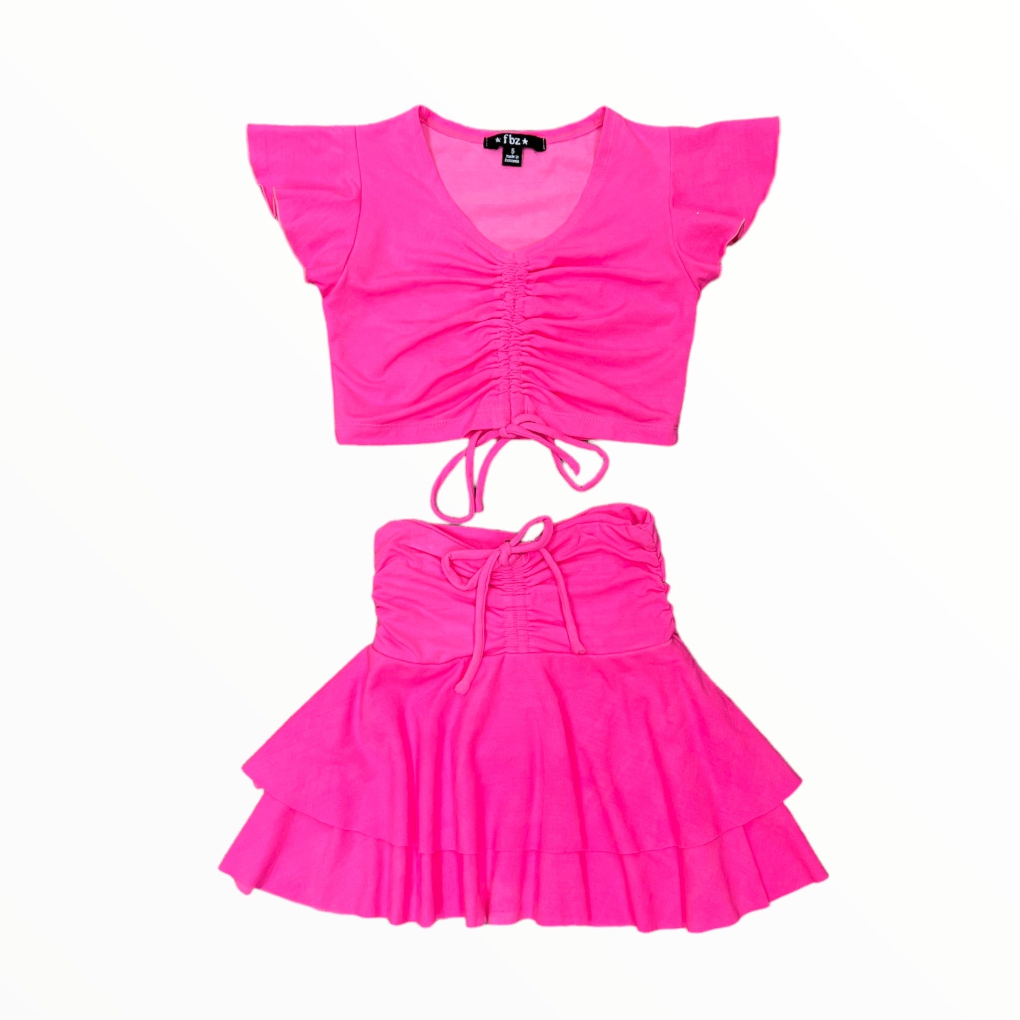 FLOWERS BY ZOE FLUTTER SLEEVE CINCH SKIRT SET NEON PINK Meant 2 Be