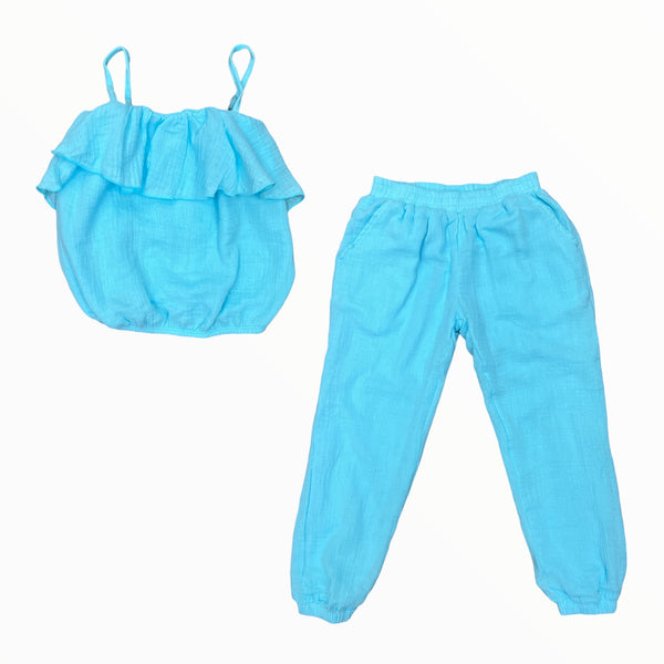 FLOWERS BY ZOE GAUZE TOP AND PANT SET - AQUA