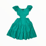 FLOWERS BY ZOE EYELET CAP SLEEVE OPEN BACK DRESS - GREEN