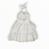 FLOWERS BY ZOE EYELET TIERED SKIRT HALTER DRESS - WHITE