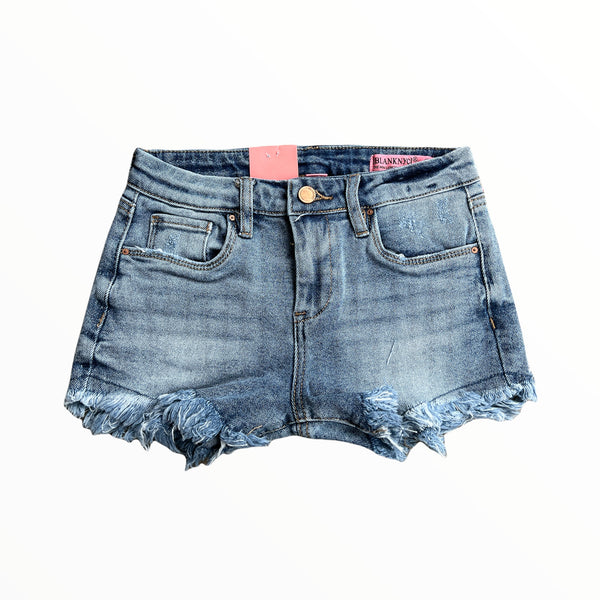 BLANK NYC LONG FRAY HI-RISE DENIM SHORT