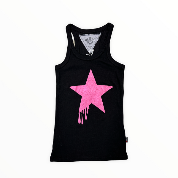 T2LOVE BASIC TANK  - BLACK HOT PINK STAR