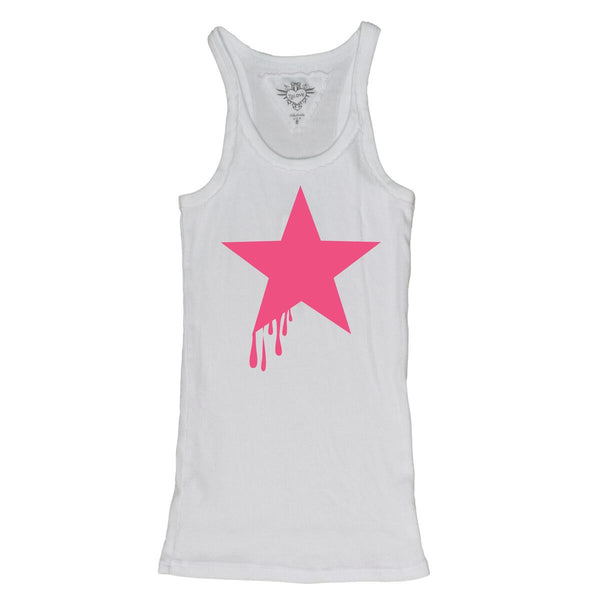 T2LOVE BASIC TANK  - WHITE HOT PINK STAR