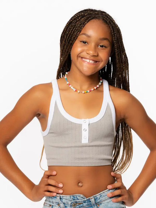 MALIBU SUGAR TWO TONE CROP TANK - GRAY