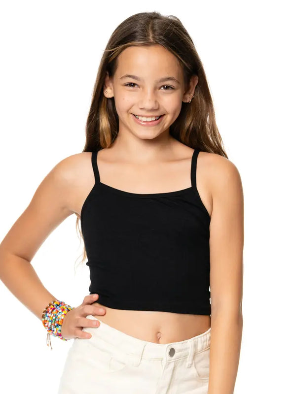 MALIBU SUGAR CROPPED CAMI W/ ADJUSTABLE STRAPS - BLACK