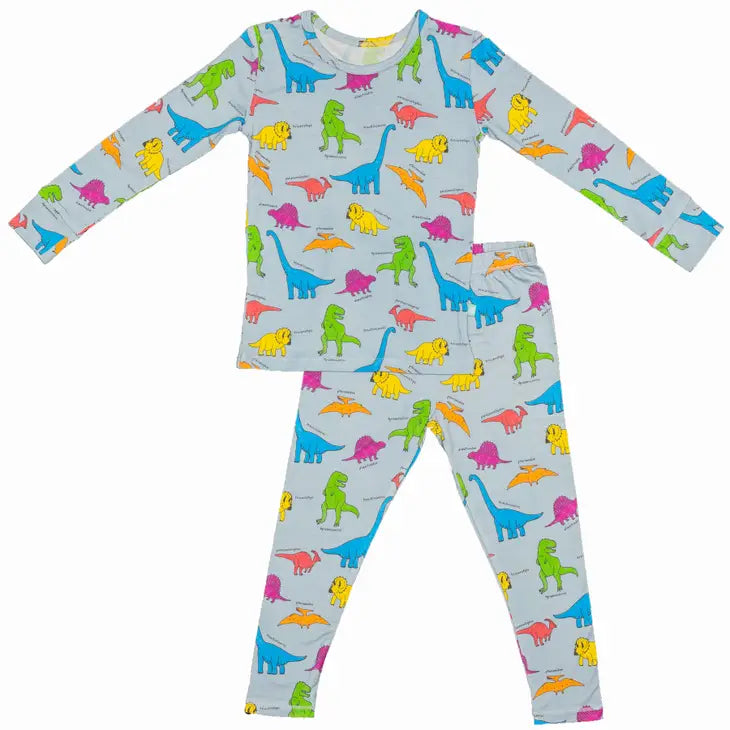 MACARON & ME 2PC BAMBOO PAJAMAS - NEON DINOS