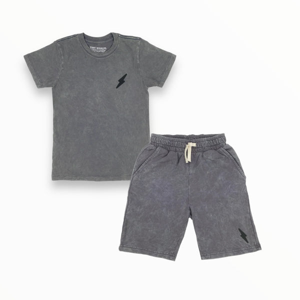 TINY WHALES BABY ROAD TRIPPER T-SHIRT AND SHORT SET - MINERAL BLACK
