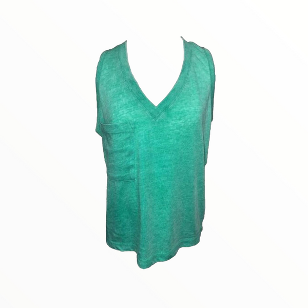 VINTAGE HAVANA BURNOUT V-NECK POCKET TANK - GREEN