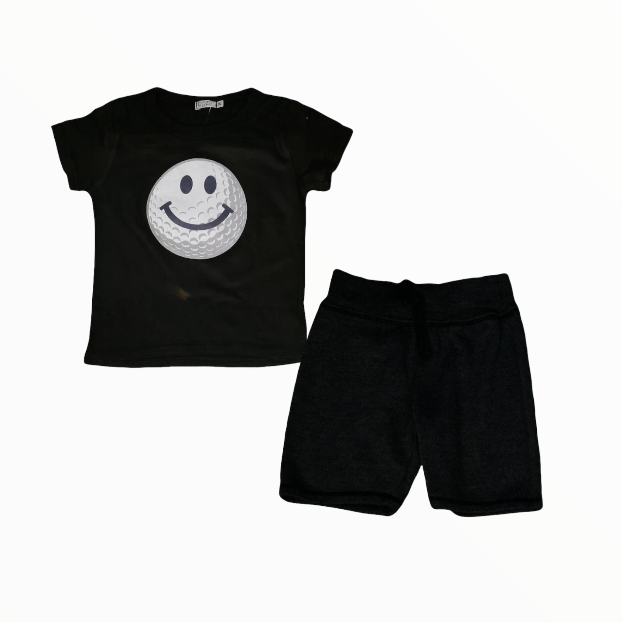 COZII S/S TEE AND SHORTS SET - BLACK/ GOLF SMILEY