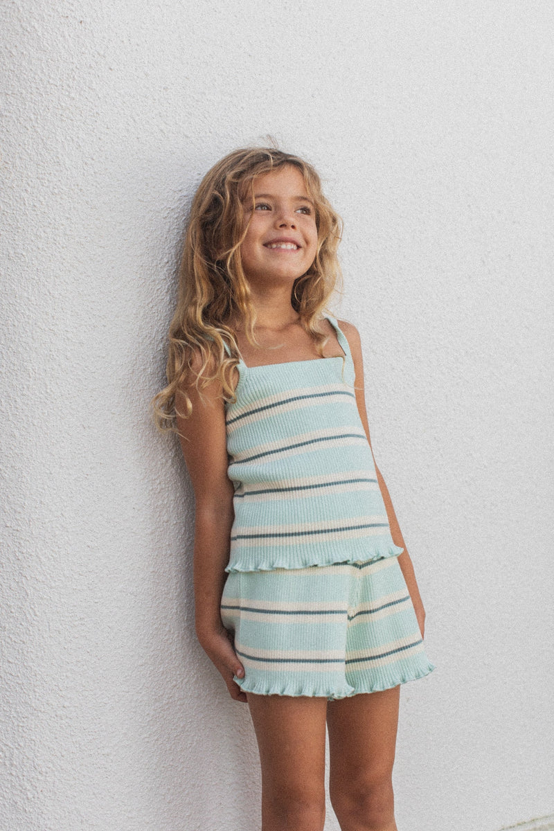 RAISED BY WATER KEALIA KNIT TANK AND SHORT SET - STRIPED AQUA