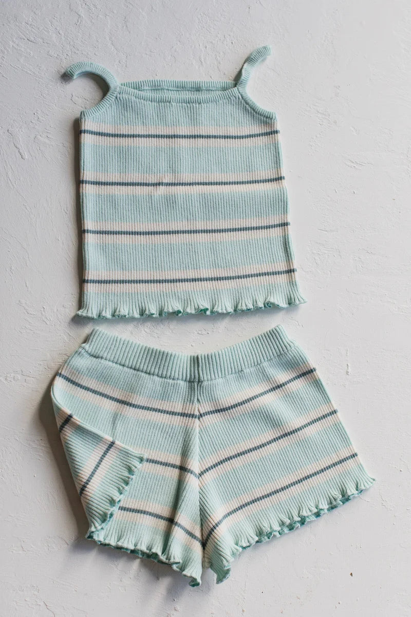 RAISED BY WATER KEALIA KNIT TANK AND SHORT SET - STRIPED AQUA
