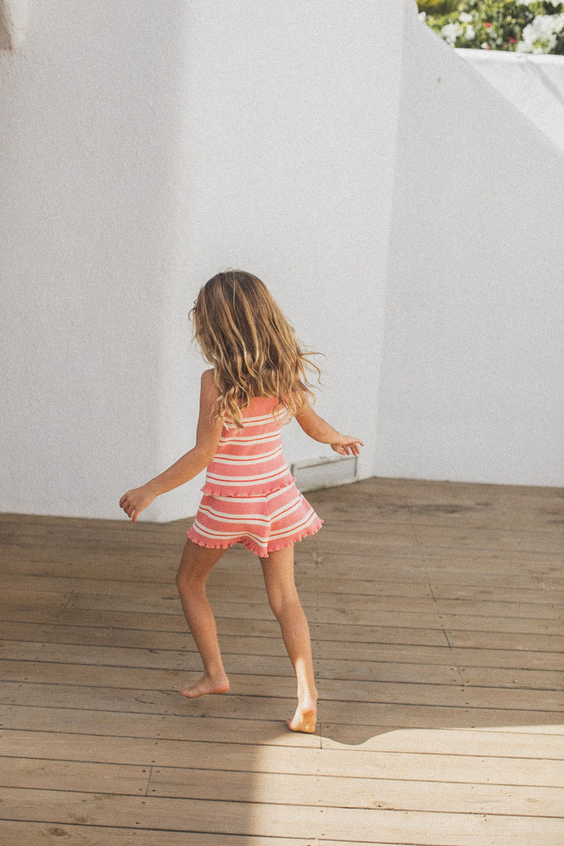 RAISED BY WATER KEALIA KNIT TANK AND SHORT SET - STRIPED CORAL/PINK
