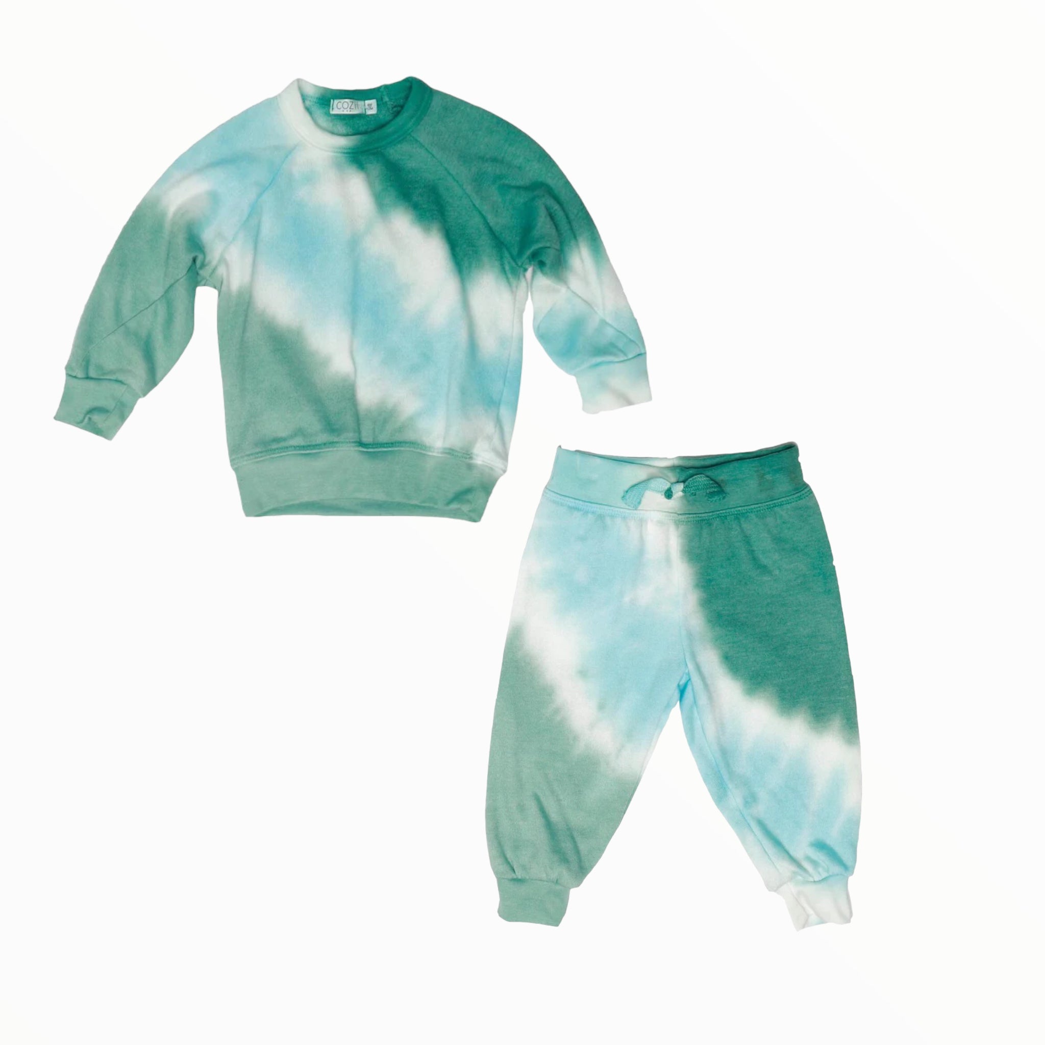 COZII BABY CREW AND JOGGER SET - CLOVER/BLUE TIE DYE