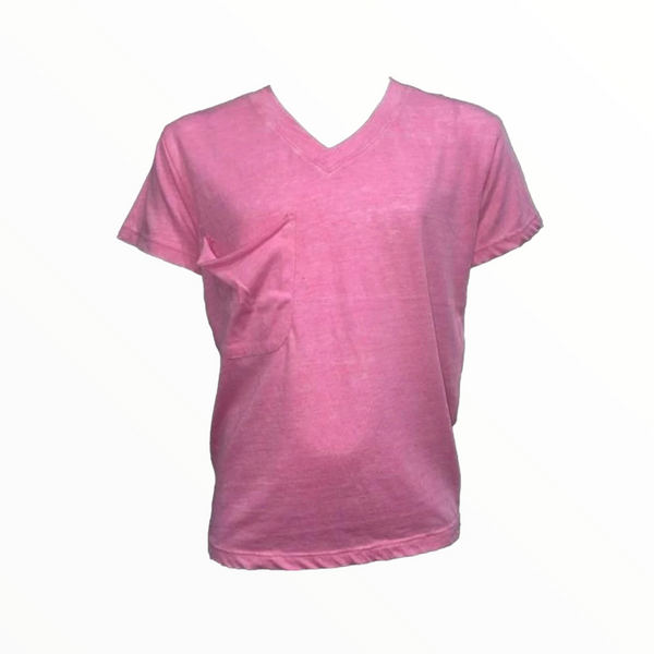 VINTAGE HAVANA BURNOUT V-NECK POCKET TEE - PINK