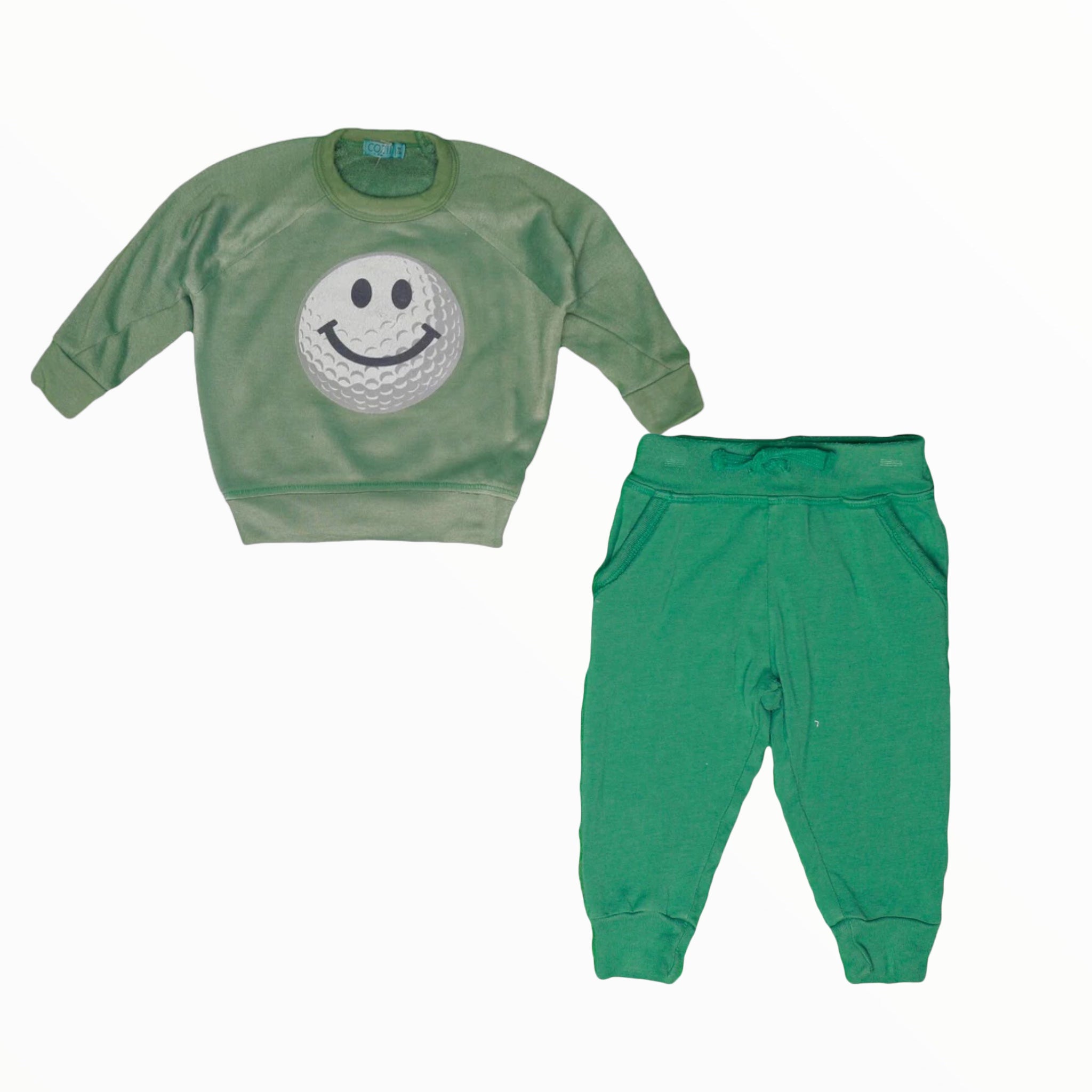 COZII BABY CREW AND JOGGER SET - CLOVER/ GOLF SMILEY