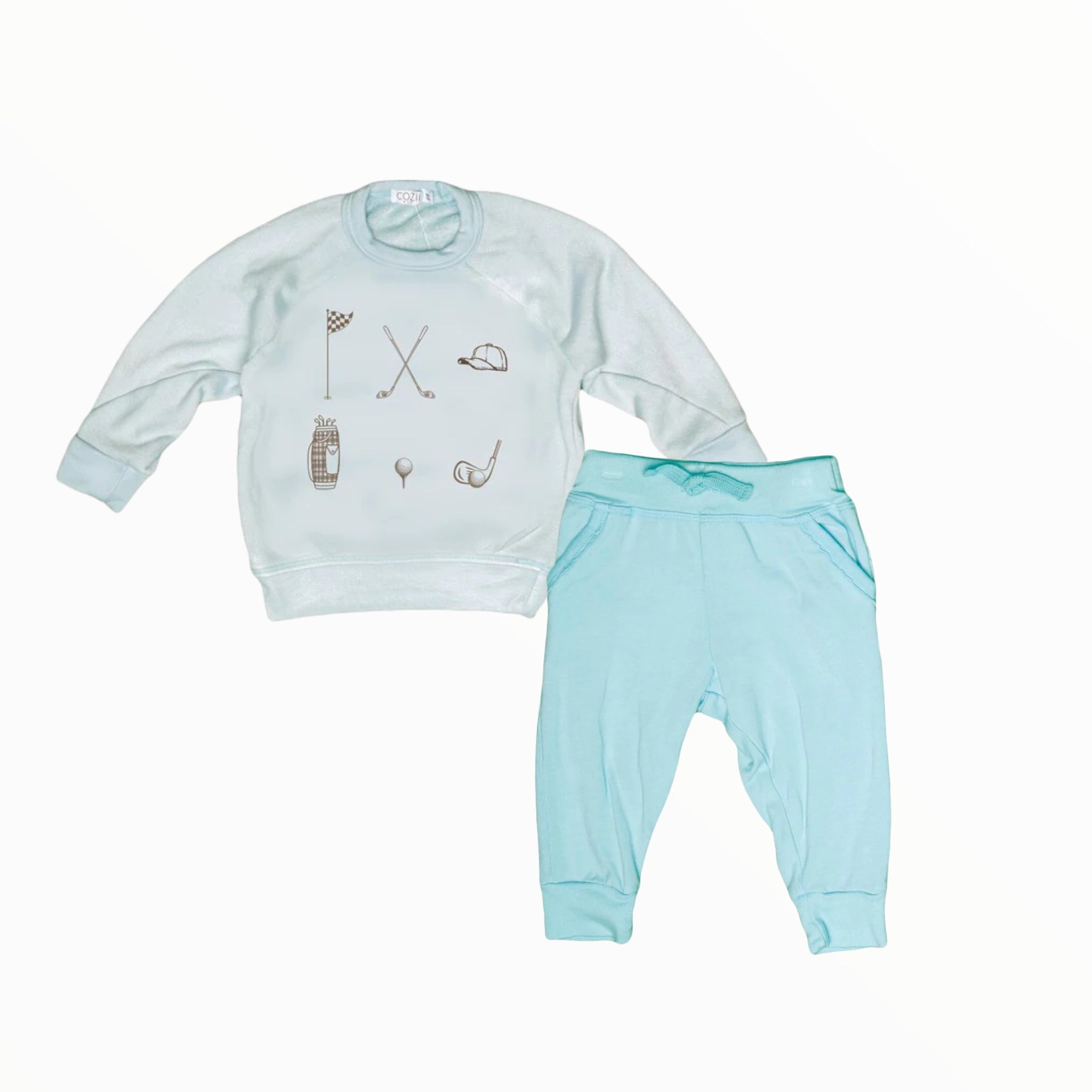 COZII BABY CREW AND JOGGER SET - BLUE/GOLF