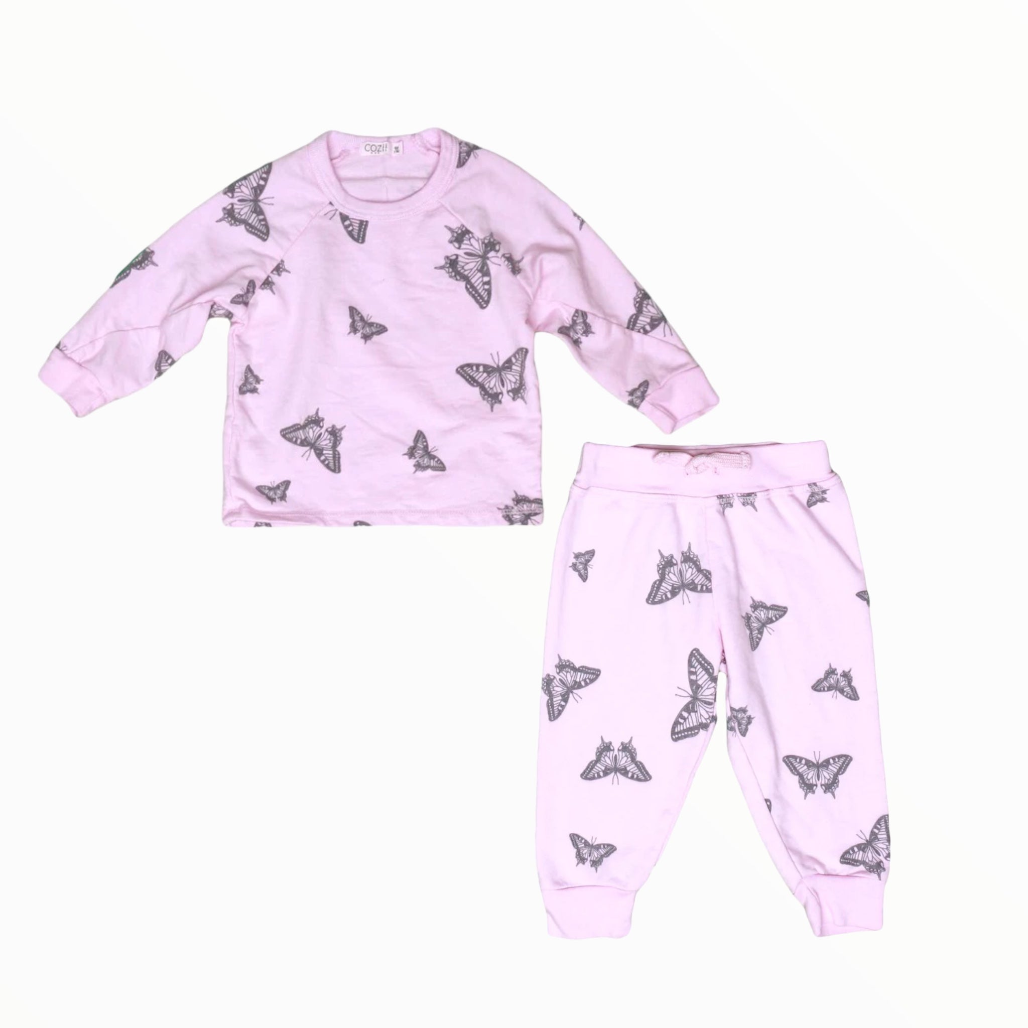 COZII CREW AND JOGGER SET - CANDY PINK BUTTERFLY
