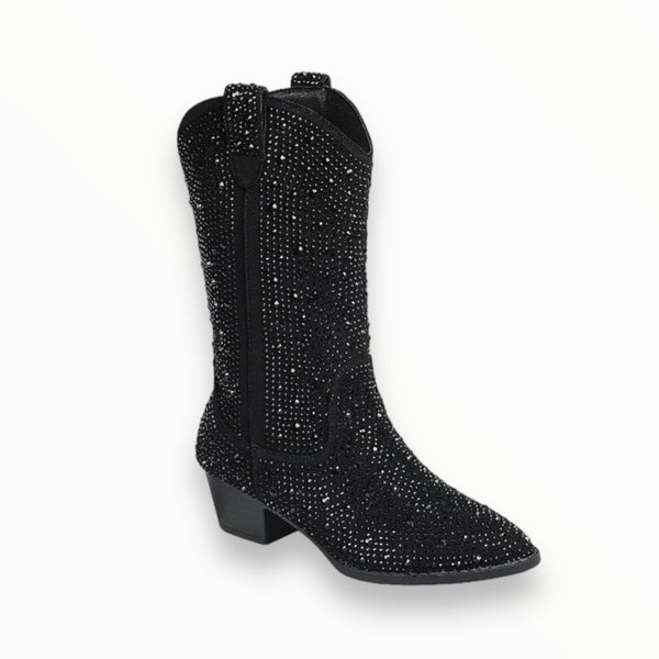 M2B TALL CRYSTAL BOOTS - BLACK