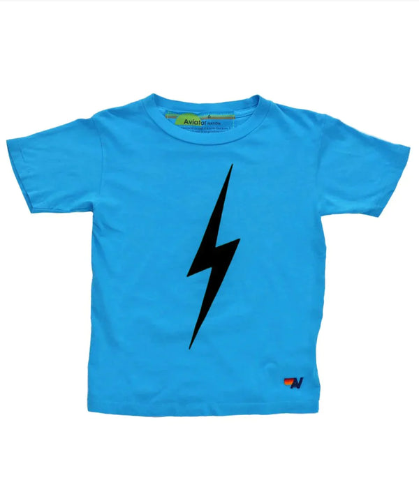 AVIATOR NATION KID'S BOLT TEE - NEON BLUE/BLACK BOLT