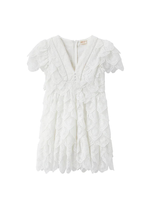 MARLO KIDS ROSETTE EMBRODIERED DRESS - WHITE
