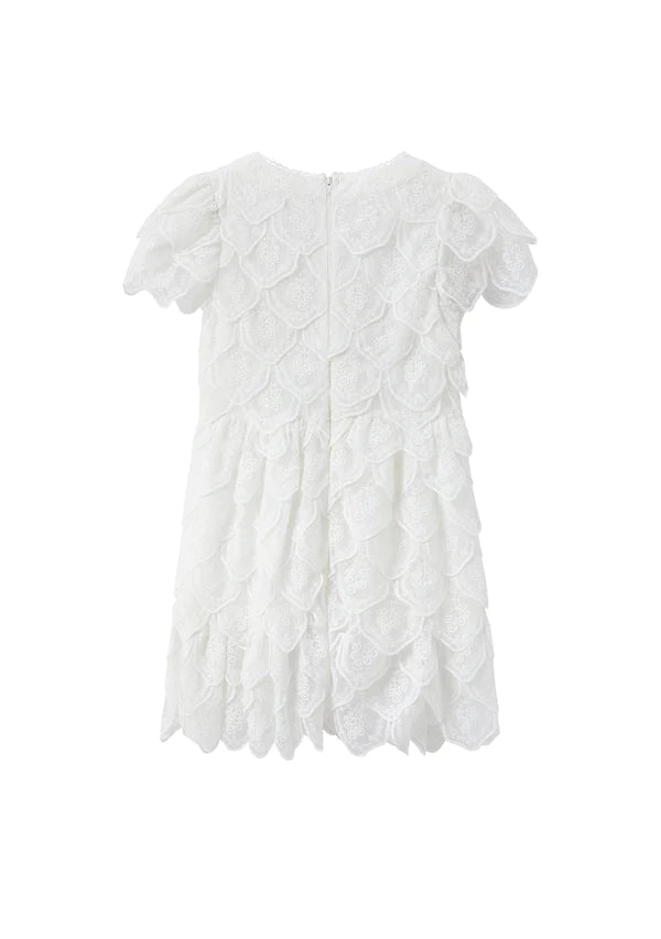 MARLO KIDS ROSETTE EMBRODIERED DRESS - WHITE
